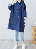 Pure Color Hooded Trench Coats Mid-length Jackets for Women