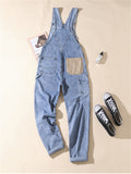 Regular Loose Casual Solid Color Denim Overalls for Men