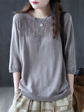 Casual Pullover 3/4 Sleeve Knitted Shirt for Women