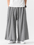 Men's Chinese Style Striped Wide Leg Linen Pants