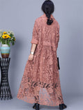 Women's Spring Luxury Lace Embroidery Bouble-Breasted Long Coat