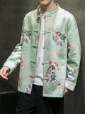 Chinese Fan Crane Printed Faux Suede Jackets for Men