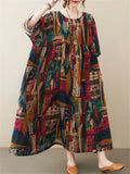 Plus Size Round Neck Abstract Print Oversized Dress for Women