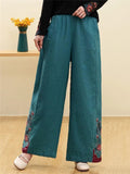 Ethnic Side Floral Embroidery Straight-Leg Pants for Women