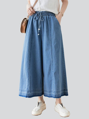 Summer Holiday High-Rise Drawstring Denim Pants for Women