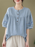 Ladies Sweet Casual Round Collar Puff Sleeve Shirts