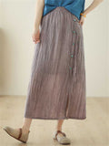 Chinese Style Button Tassel Design Side Split Skirt for Women