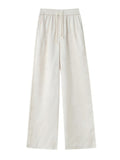 Female Bamboo Leaf Jacquard Satin Wide-Leg Pants