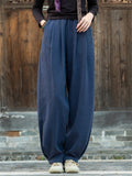 Women's Zen Style Warm Plush Lined Linen Long Pants for Winter