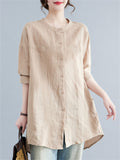 Khaki Comfortable Stand Collar Button Shirt for Women