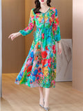 Ladies Temperament Silky V-neck Print Dresses