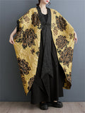 Luxury Golden Yellow Peony Jacquard Women's Long Coat