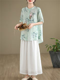 Women's Gentle Flower Embroidery Round Neck Half Sleeve Shirt