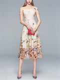 Floral Embroidered Women's High-Rise Mesh Dresses