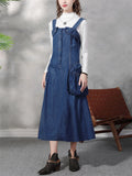 Women's Stylish Blue Denim A-Line Dungaree Dress