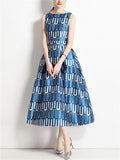 Trendy Blue & White Letters U Print Dress for Ladies