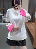 Dragon Embroidery Long Sleeve Round Neck Shirt for Women