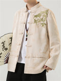 Men's Bamboo Leaf Embroidery Dragon Print Faux Suede Retro Jacket