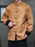 Men's Chinese Style Faux Suede Jacket with Bamboo Leaf Print