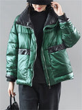 Women's Trendy Stand Collar Contrast Color Puffy Down Coat