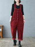 Women's Cute Square Neck Patch Pocket Corduroy Overalls