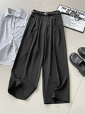 Pleated Simple Loose Fit Straight-Leg Suit Trousers for Ladies