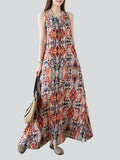 Women's Boho Style Round Neck Sleeveless Printed Dress