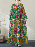 Female Holiday Round Neck Flowers Maxi Dresses