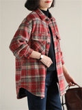 Female Autumn Winter Thickened Mid-length Lapel Plaid Jacket