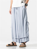 Men's Zen Style Side Slit Lace Up Layered Linen Pants