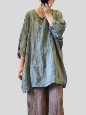 Women's Natural Plain Cotton Linen Baggy Shirts