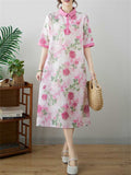 Women's Stylish Flower Print Half Sleeve Polo Dresses