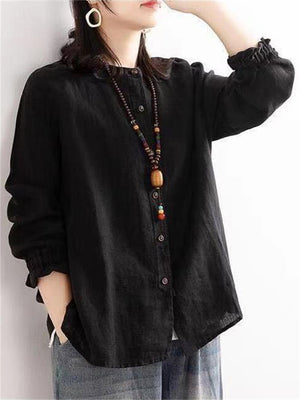 Ladies Fashion Loose Round Neck Cotton Linen Shirts