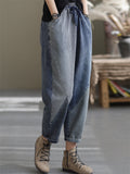 Women's Trend Striped Patchwork Blue Denim Pants