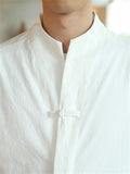 Men's Stand Collar Knot Button Spring Loose Linen Shirt