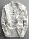 Men's Casual Stand Collar Button Up Cotton Linen Shirts