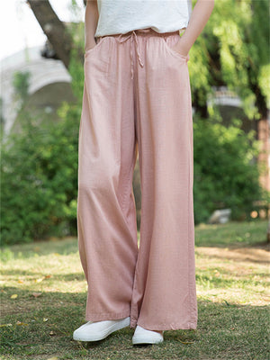 Plain Cozy Zen Linen Wide Leg Pants for Women