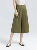 Semi-Elastic Slimming Wide Leg Cropped Pants for Ladies