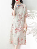 Lady Loose Cheongsam Temperament Printed Stand Collar Dress