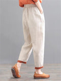 Comfortable Cotton Linen Drawstring Simple Tapered Pants for Women