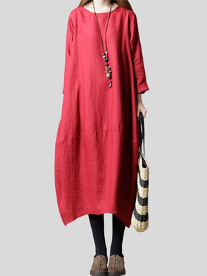 Female Minimalist Cozy Cotton Mid-Length Lantern Dress