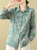 Blooming Flowers Print Women's Chinese Style Lapel Shirts