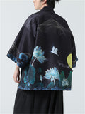 Crane Loong Lotus Print Male Traditional Chinese Shirt