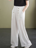 Summer High-Rise Decorative Button Elegant Lady Straight-Leg Pants