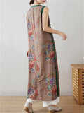 Chinese Style V-Neck Floral Print Sleeveless Cheongsam Dress