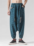 Chinese Style Men's Patchwork Harem Pants with Decorative Belt