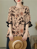 Leisure Half Sleeve Loose Chrysanthemum Shirt for Women