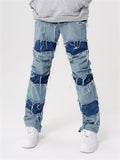 Men's Hip-Hop Contrast Color Patchwork Raw Edge Jeans