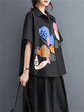 Fashion Personality Print Short Sleeve Button Shirt for Women