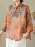 Female Retro Flying Swallow Peony Embroidery Linen Shirt